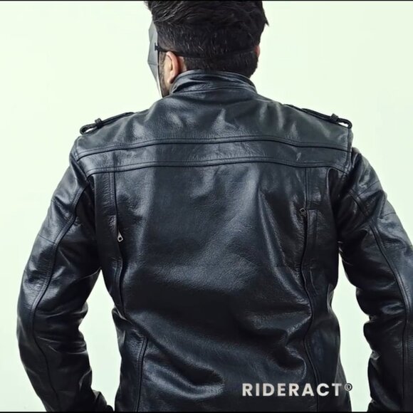 RIDERACT® Mens Real Leather Jacket Motorcycle Biker Outerwear Casual Style Coat - Picture 5 of 12
